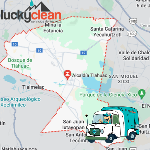 mapa de cobertura servicio de lavado de cisternas y tinacos en Tláhuac