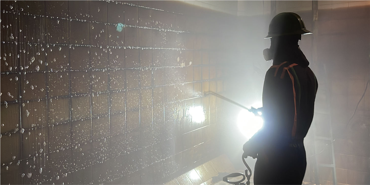 Operador aplicando un limpiador durante el lavado de cisternas y tinacos en Chalco