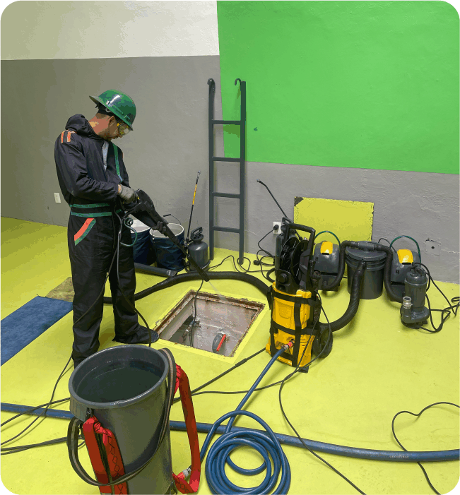 Técnico realizando un lavado de cisternas en Miguel Hidalgo