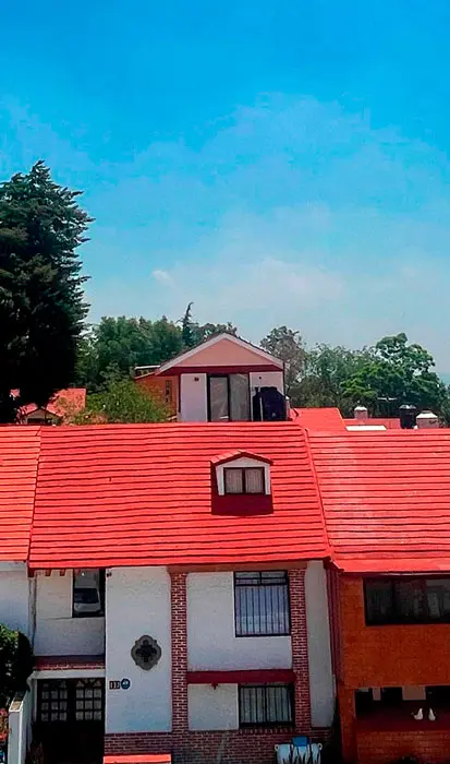 casa con techo rojo